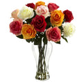 Assorted Blooming Roses with Vase Flower Arrangement - BlueJay Avenue