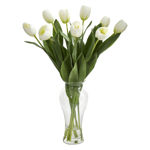 24" Tulips Artificial Arrangement in Vase - BlueJay Avenue