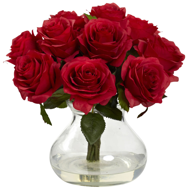 Silk Rose Artificial Flower Arrangement with Vase