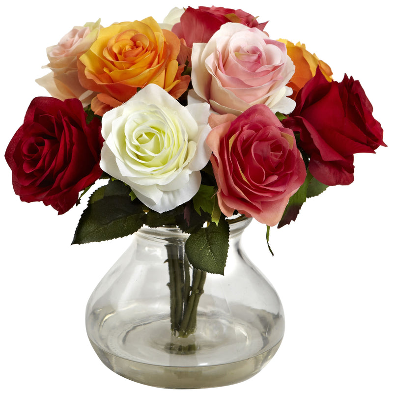 Silk Rose Artificial Flower Arrangement with Vase