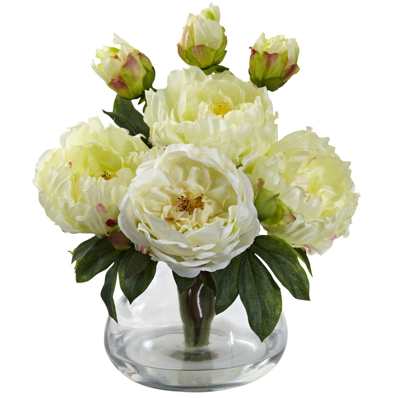 White Peony and Rose Artificial Flower Arrangement with Vase - BlueJay Avenue