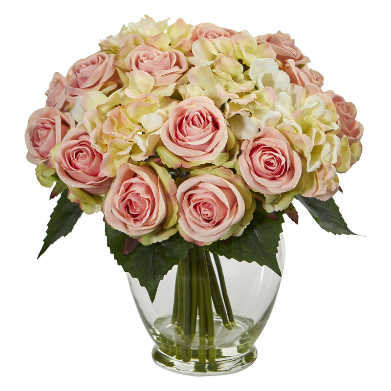 Rose and Hydrangea Bouquet Artificial Arrangement - BlueJay Avenue