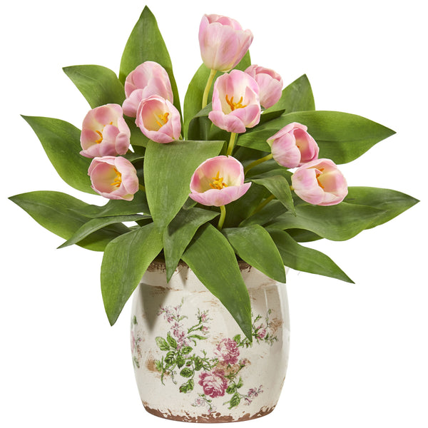 Tulip Artificial Arrangement in Floral Design Vase - BlueJay Avenue