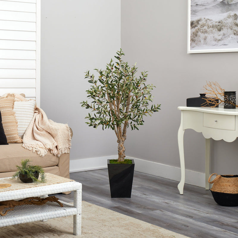 4.5' Olive Artificial Tree in Black Metal Planter - BlueJay Avenue