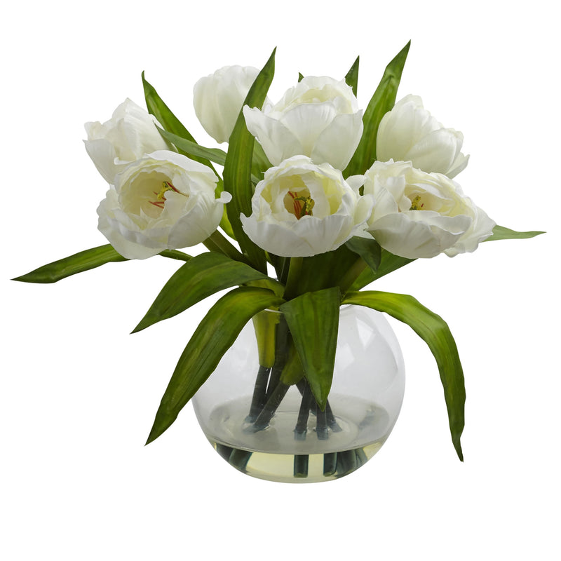 Artificial Tulips Arrangement in Glass Vase - BlueJay Avenue