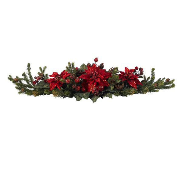 Poinsettia & Berry Centerpiece Flower Arrangement - BlueJay Avenue