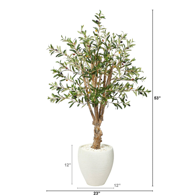 53" Olive Artificial Tree in White Planter - BlueJay Avenue