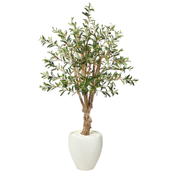 53" Olive Artificial Tree in White Planter - BlueJay Avenue