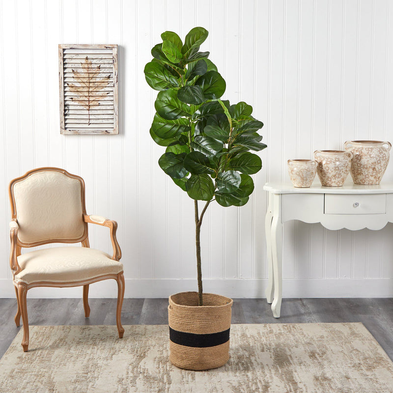 5.5' Fiddle Leaf Fig Tree in Handmade Natural Cotton Planter - BlueJay Avenue