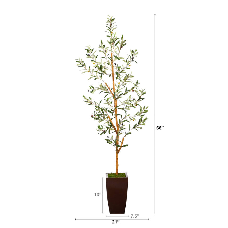 5.5' Olive Artificial Tree in Bronze Metal Planter - BlueJay Avenue