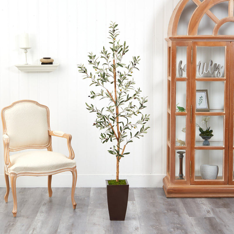 5.5' Olive Artificial Tree in Bronze Metal Planter - BlueJay Avenue