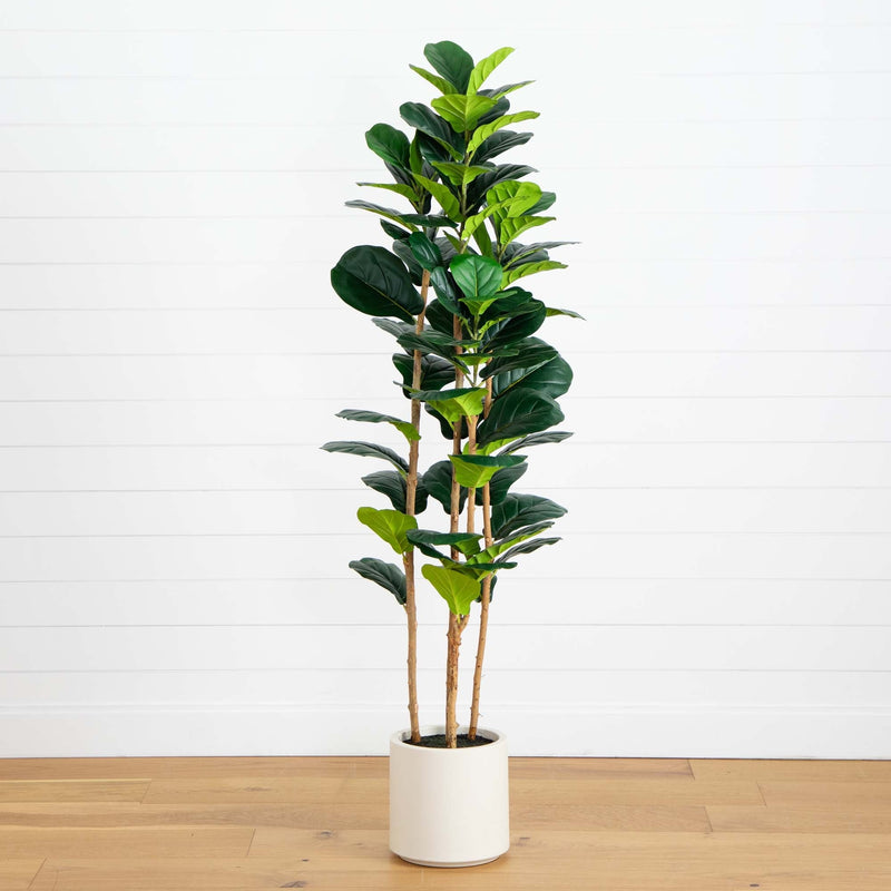 6’ Artificial Fiddle Leaf Tree in White Planter - BlueJay Avenue