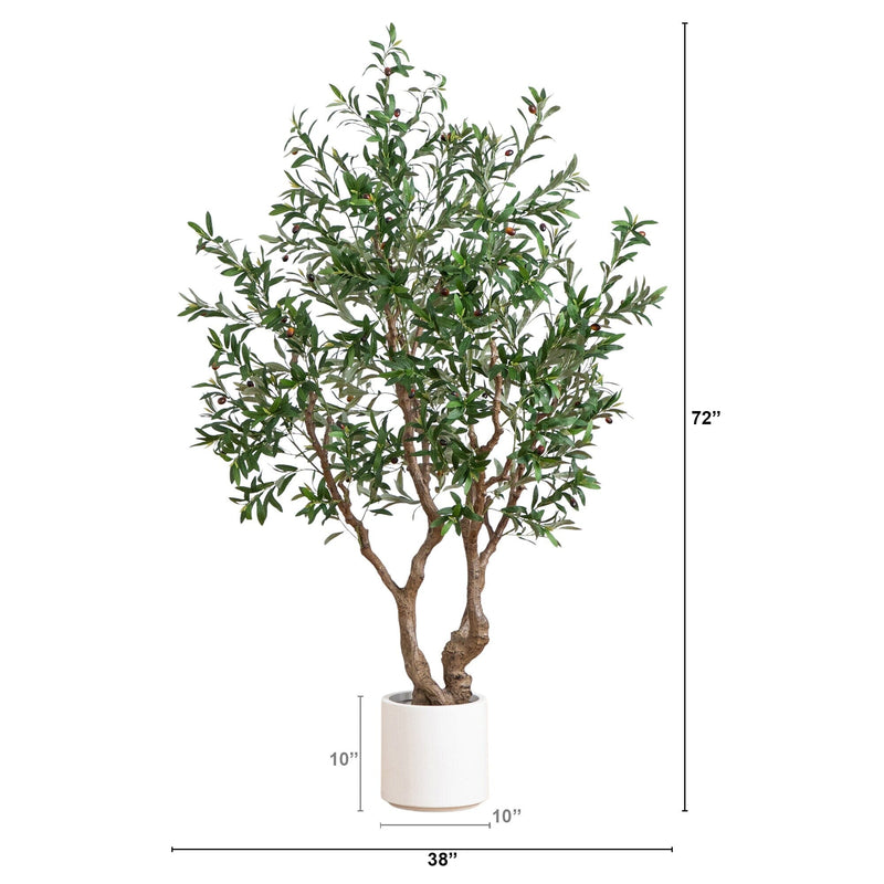 6’ Artificial Grand Olive Tree in White Decorative Planter - BlueJay Avenue