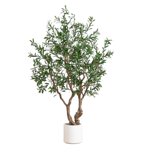 6’ Artificial Grand Olive Tree in White Decorative Planter - BlueJay Avenue