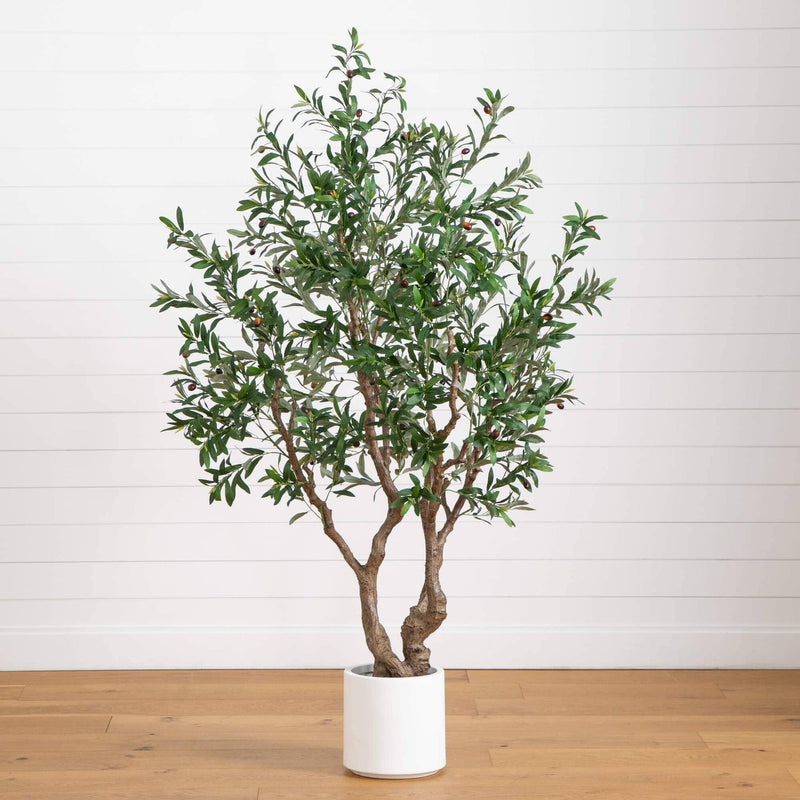 6’ Artificial Grand Olive Tree in White Decorative Planter - BlueJay Avenue