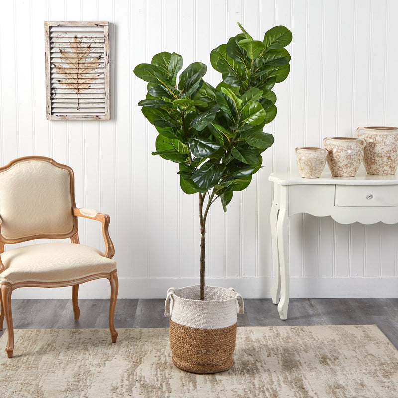 6' Fiddle Leaf Fig Tree in Handmade Jute and Cotton Planter - BlueJay Avenue