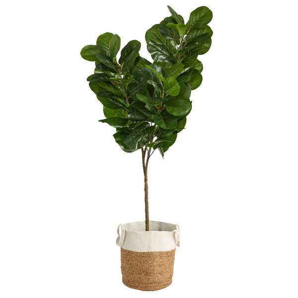 6' Fiddle Leaf Fig Tree in Handmade Jute and Cotton Planter - BlueJay Avenue