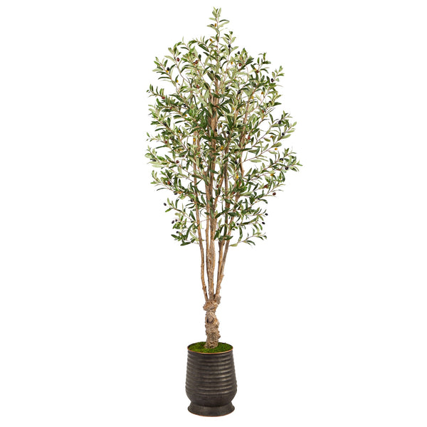 6.5' Olive Artificial Tree in Ribbed Metal Planter - BlueJay Avenue