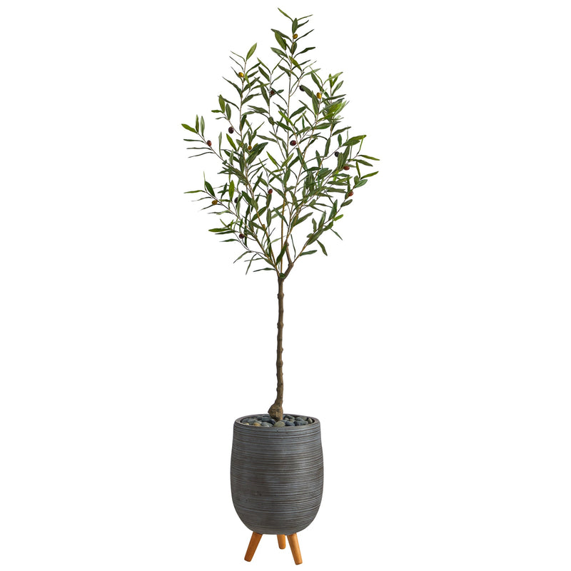 70" Olive Artificial Tree in Gray Planter with Stand - BlueJay Avenue