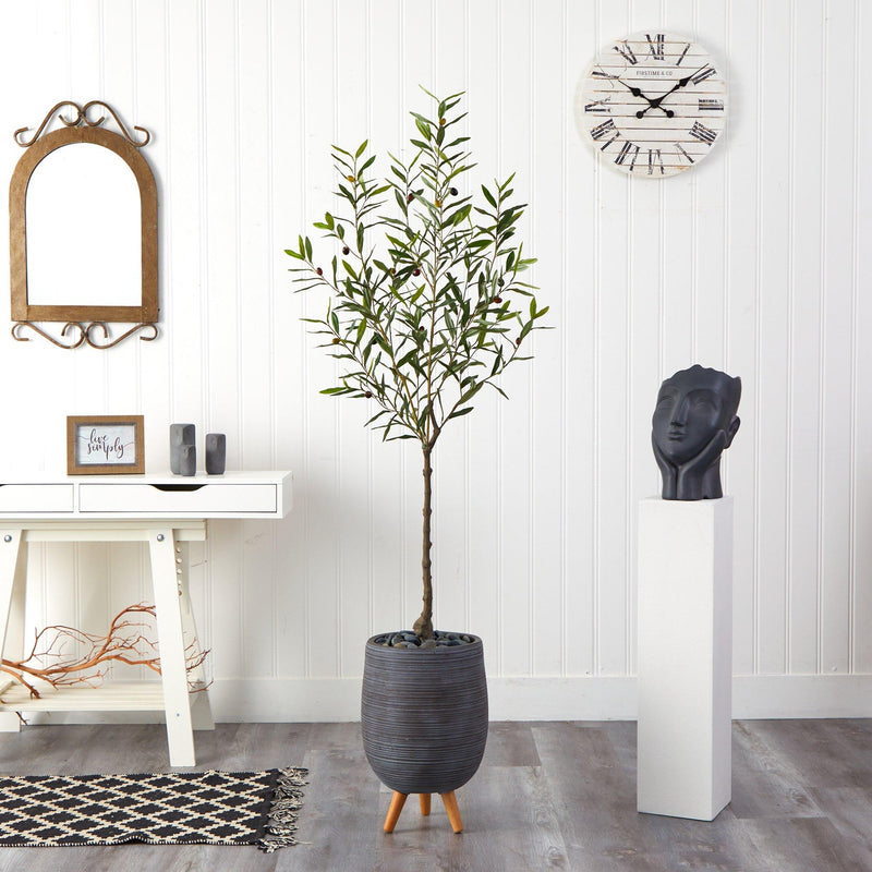 70" Olive Artificial Tree in Gray Planter with Stand - BlueJay Avenue