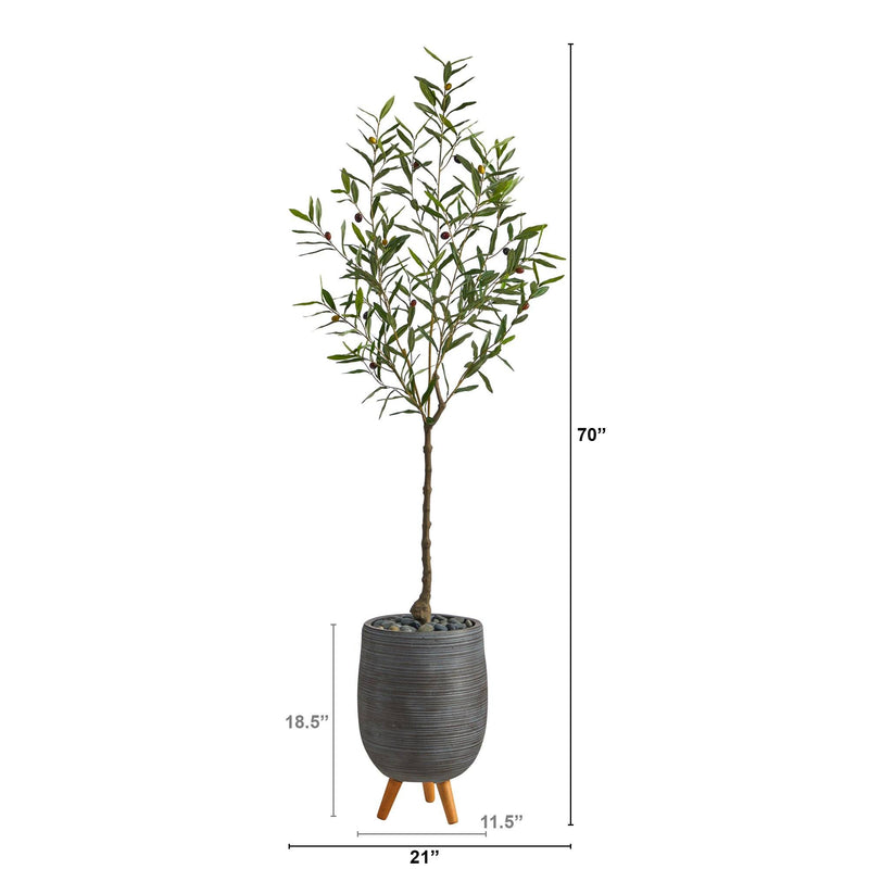 70" Olive Artificial Tree in Gray Planter with Stand - BlueJay Avenue