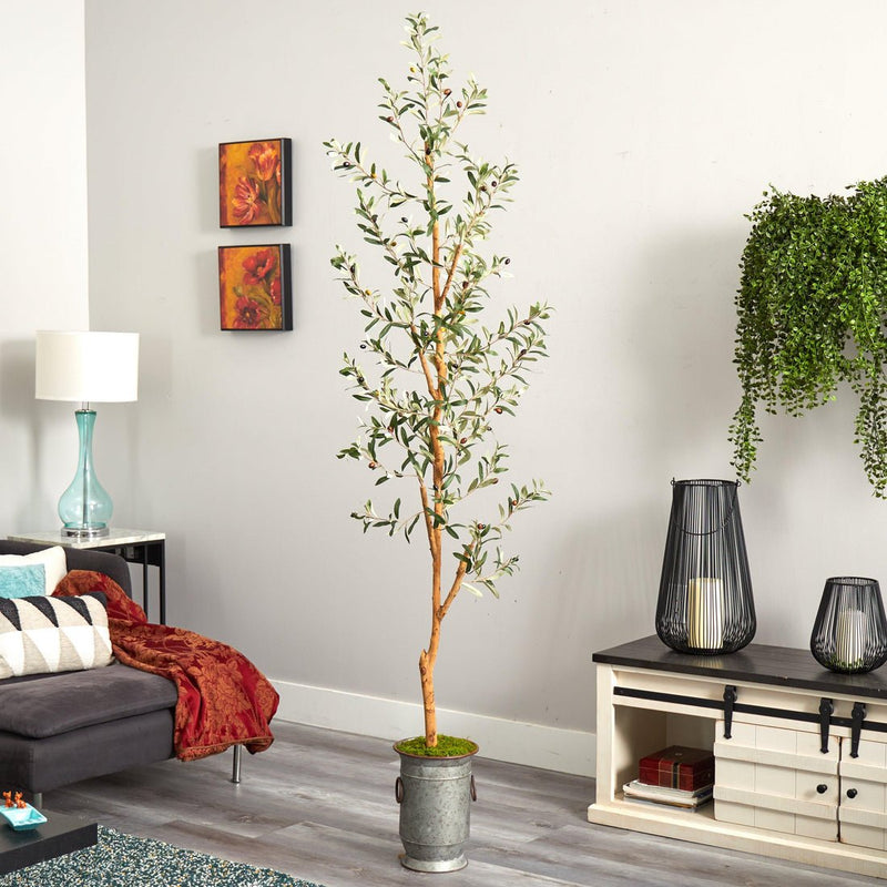 7.5' Artificial Olive Tree in Decorative Planter - BlueJay Avenue