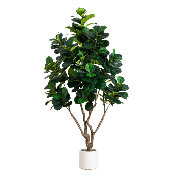 8’ Artificial Fiddle Leaf Tree in White Decorative Planter - BlueJay Avenue