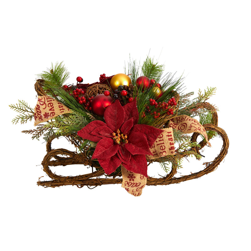 Christmas Sleigh Poinsettia Arrangement - BlueJay Avenue