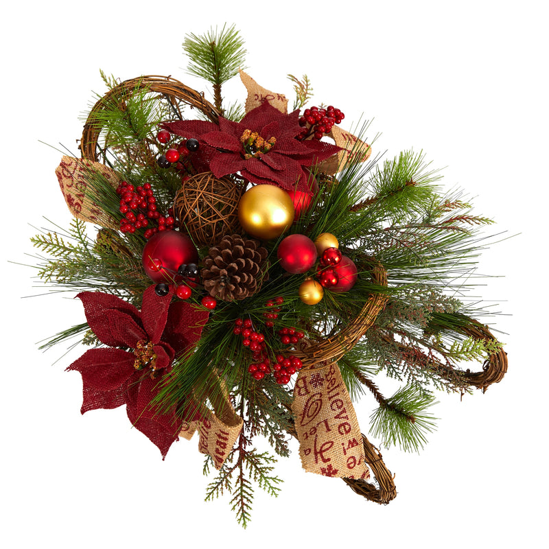 Christmas Sleigh Poinsettia Arrangement - BlueJay Avenue