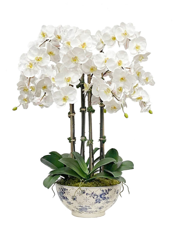 Faux Phalaenopsis Arrangement In Rose Trellis Bowl