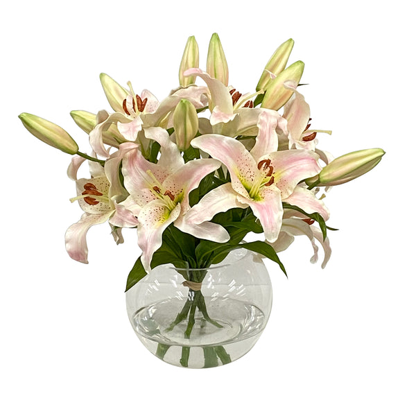 Casablanca Lily Flower Arrangement In Glass Bowl