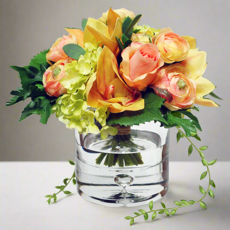 Ranunculus Orchid Bouquet Faux Flower Arrangement In Glass Vase