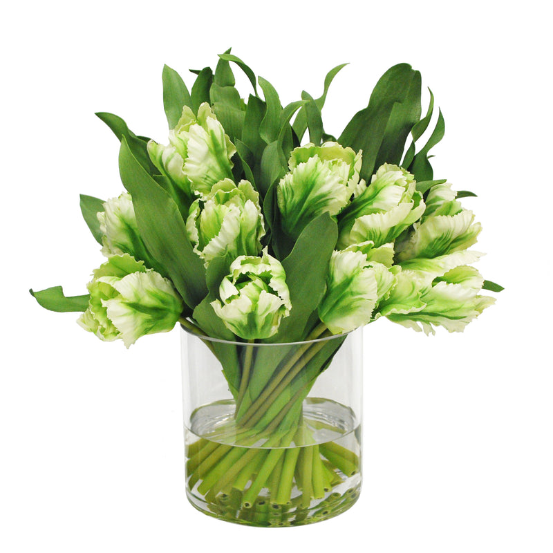 Tulip Faux Flower Arrangement In Cylinder Glass Vase