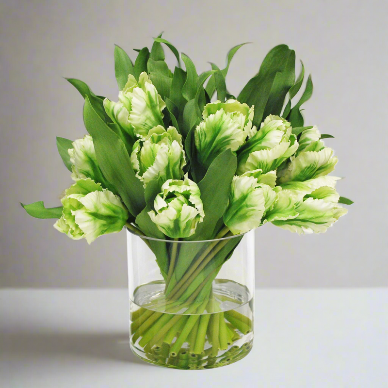 Tulip Faux Flower Arrangement In Cylinder Glass Vase