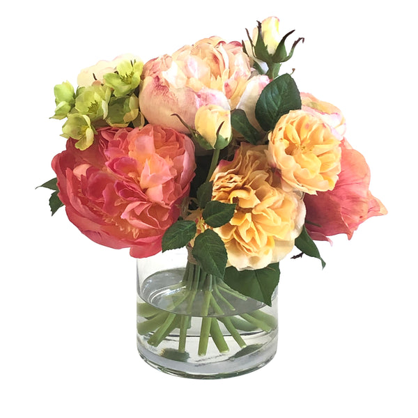 Peony Ran Rose Garden Silk Flower Arrangement In Vase