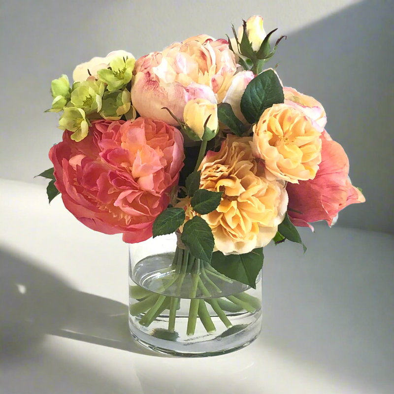 Peony Ran Rose Garden Silk Flower Arrangement In Vase