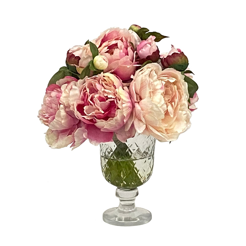 Mix Peony Silk Flower In Candleholder Vase