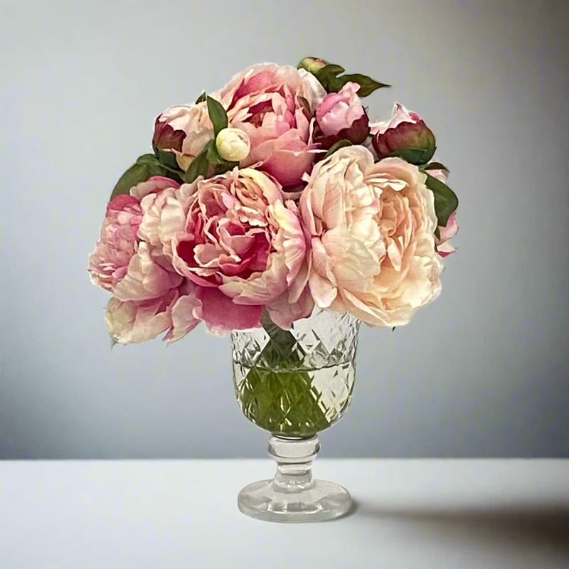 Mix Peony Silk Flower In Candleholder Vase