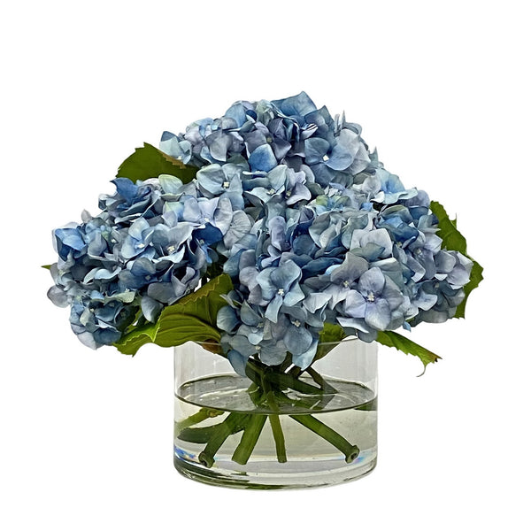 Blue Hydrangea Silk Floral Arrangement in Cylinder 10.5"