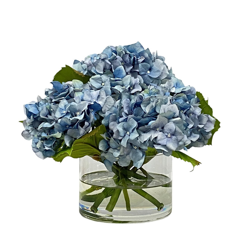 Blue Hydrangea Silk Floral Arrangement in Cylinder 10.5"