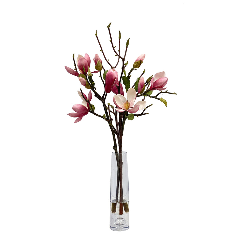 Tree Magnolia Silk Flower in Glass Vase