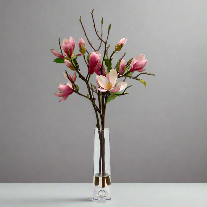 Tree Magnolia Silk Flower in Glass Vase