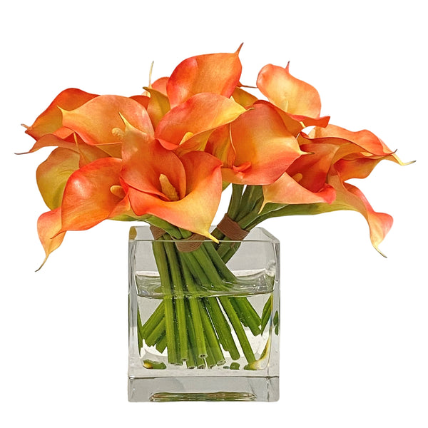 Faux Tri Calla Floral Arrangement In Cube 9.5''