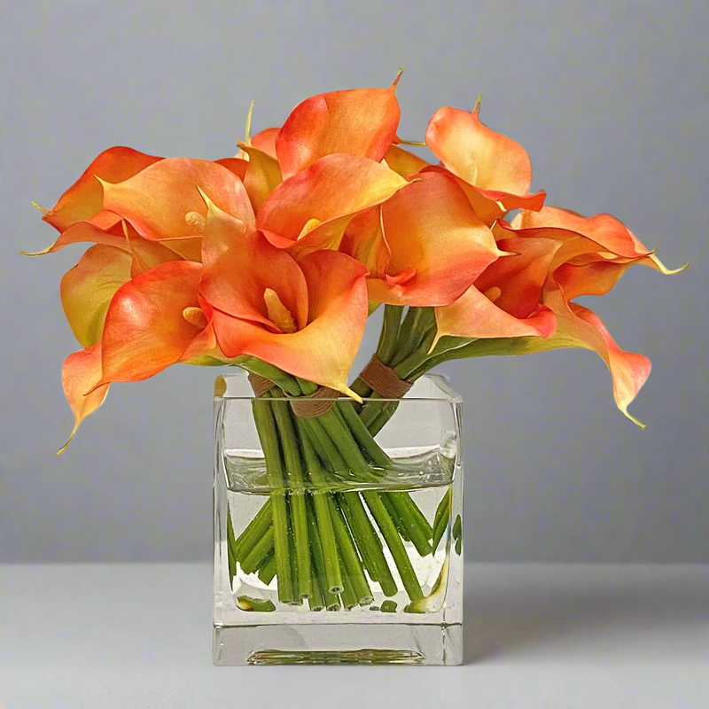 Faux Tri Calla Floral Arrangement In Cube 9.5''