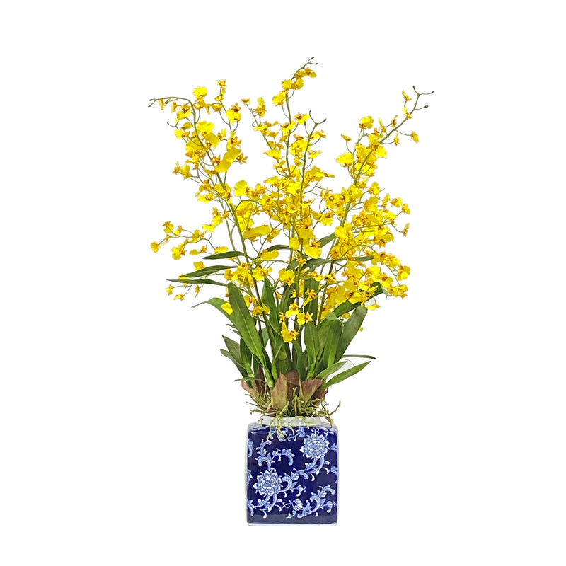 Faux Oncidium Orchid Floral Arrangement In Pot 31''