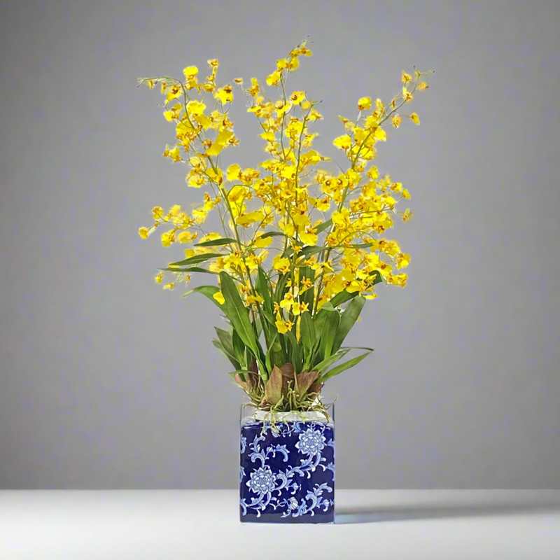 Faux Oncidium Orchid Floral Arrangement In Pot 31''