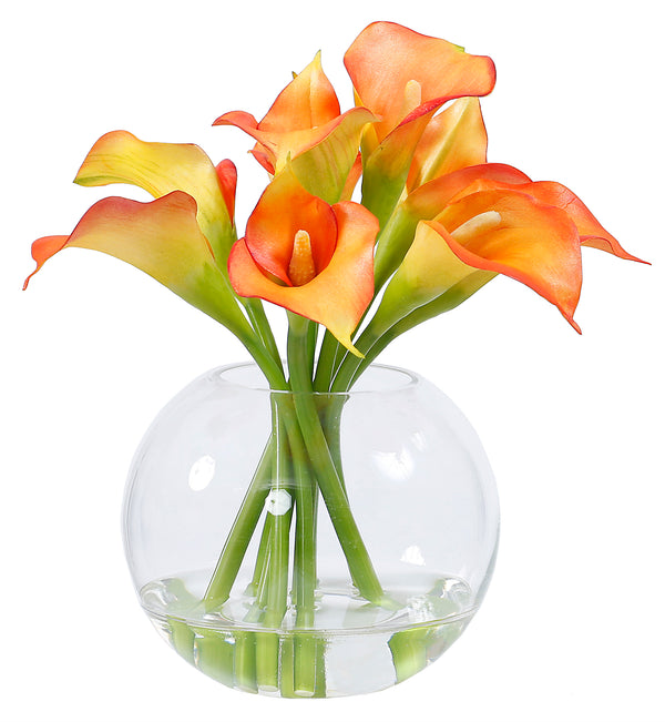 Faux Calla Lily Floral Arrangement In Glass 11''