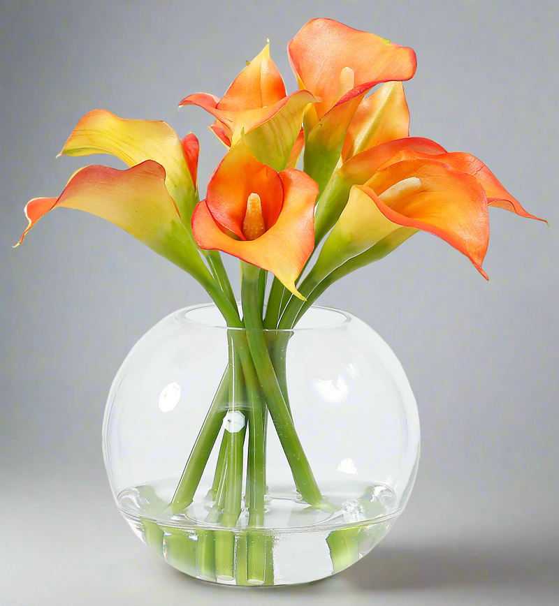 Faux Calla Lily Floral Arrangement In Glass 11''