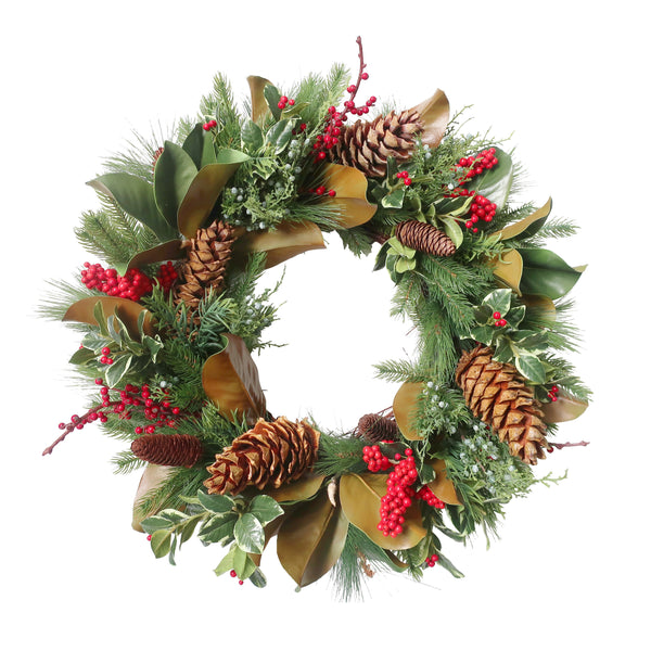 Holly Mix Pine 26'' Christmas Wreath - BlueJay Avenue