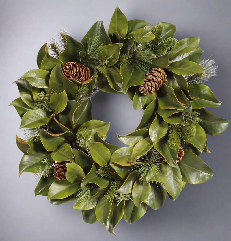 Christmas Front Door Wreath Magnolia and Mix Pine 24'' - BlueJay Avenue